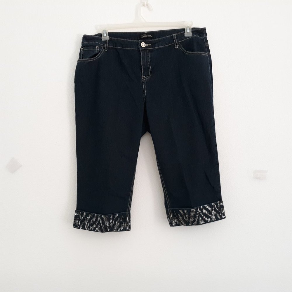 Baccini Women's Capri Size 16W Dark Wash Bling